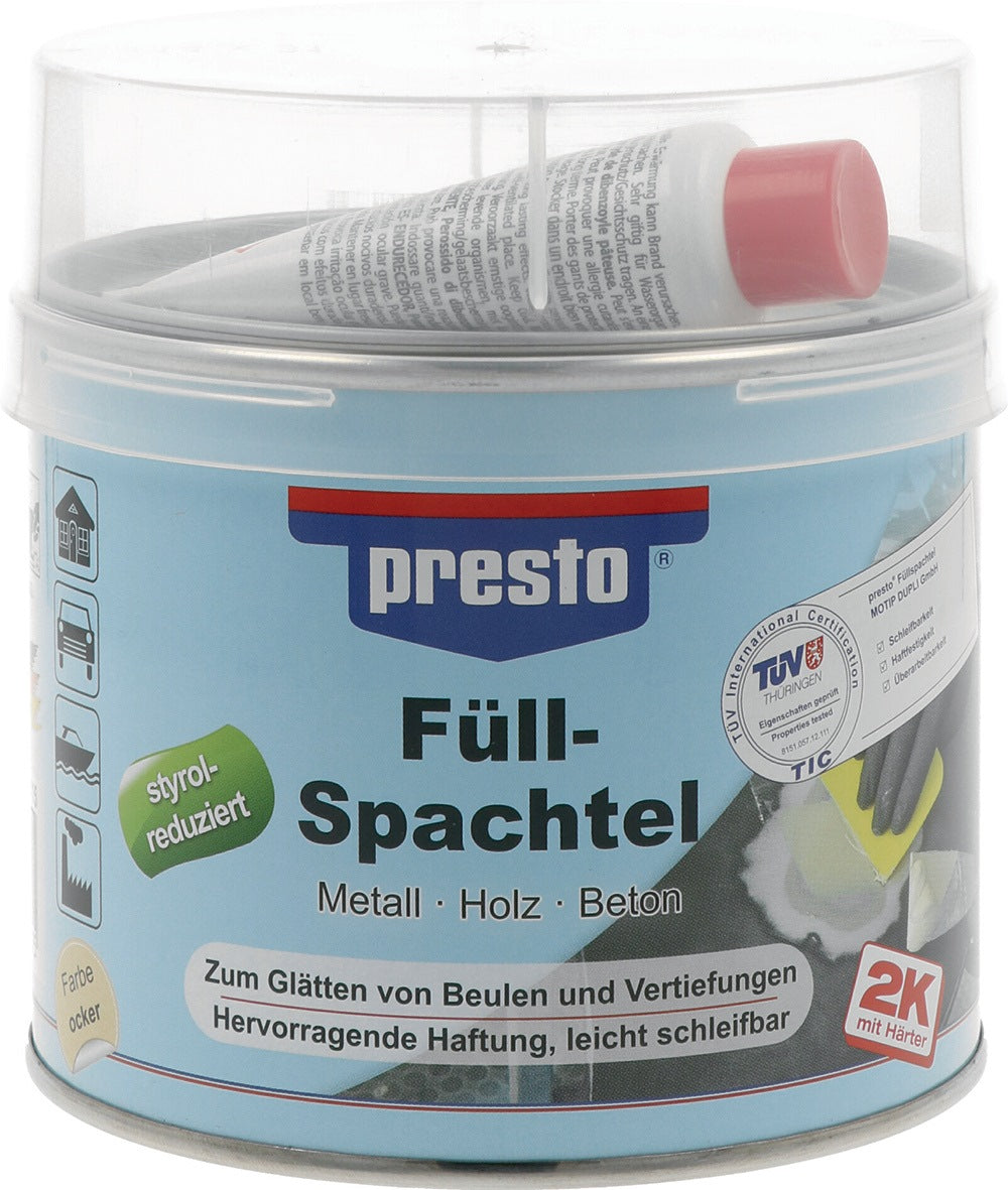 PRESTO 2K-Füllspachtel ocker mit Härter rot 250g Dose – 6 Stück