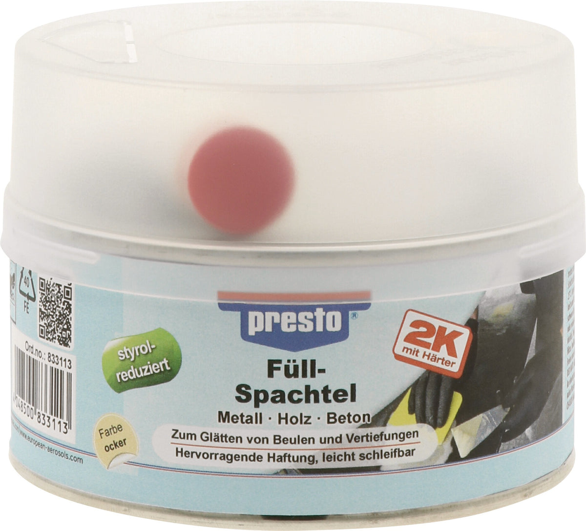 PRESTO 2K-Füllspachtel ocker mit Härter rot 250g Dose – 6 Stück