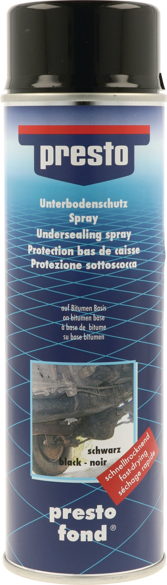 PRESTO Unterbodenschutz-Spray schwarz 500 ml – 6er-Pack, zähelastische Versiegelung mit Korrosionsschutz