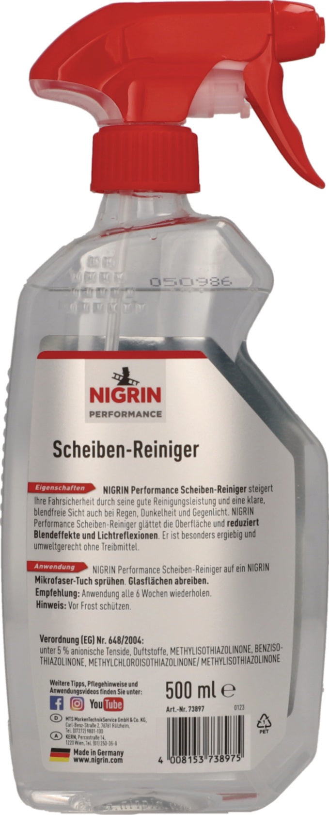 NIGRIN Scheiben-Reiniger Performance 500 ml Sprühflasche – 6er Pack, streifenfreie Autoscheiben-Reinigung