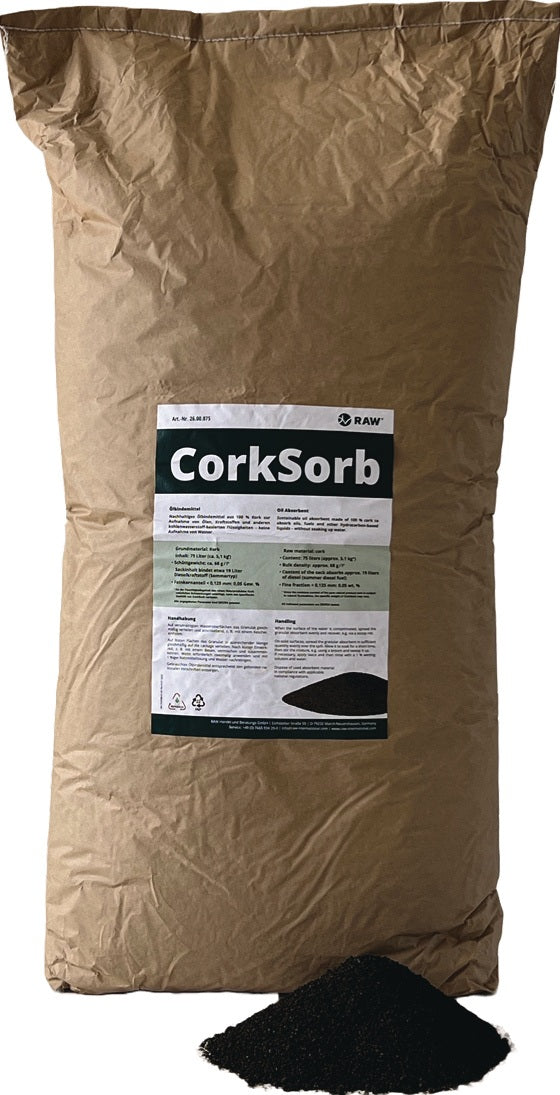 Ölbindemittel CorkSorb 75 l von RAW – 100 % Kork, bindet bis zu 3,7 l Öl pro kg