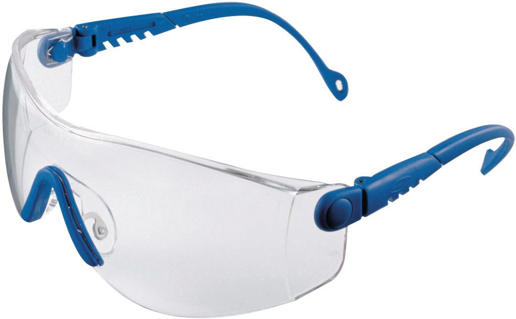 HONEYWELL Schutzbrille Op-Tema EN 166-1FT – Klare Polycarbonat-Scheibe, Blauer Bügel
