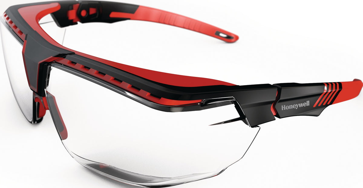 HONEYWELL Schutzbrille Avatar OTG Überbrille mit kratzfester Polycarbonat-Scheibe, schwarz/rot