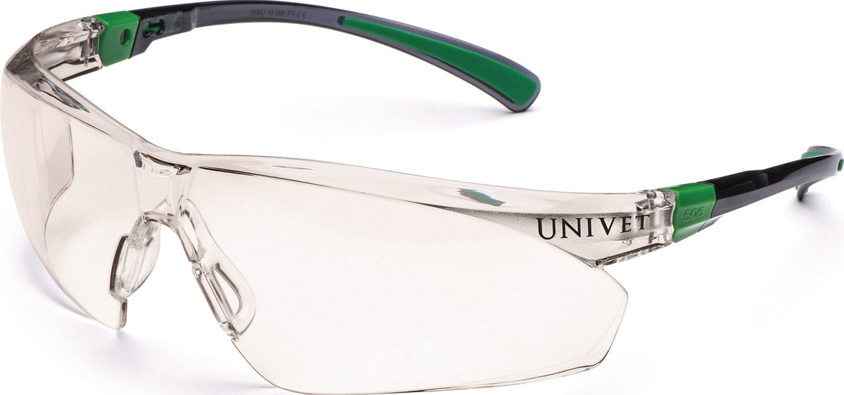 UNIVET Schutzbrille 506 UP EN 166, EN 170, EN 172 – Bügel schwarz/grün, Scheibe In/out Polycarbonat