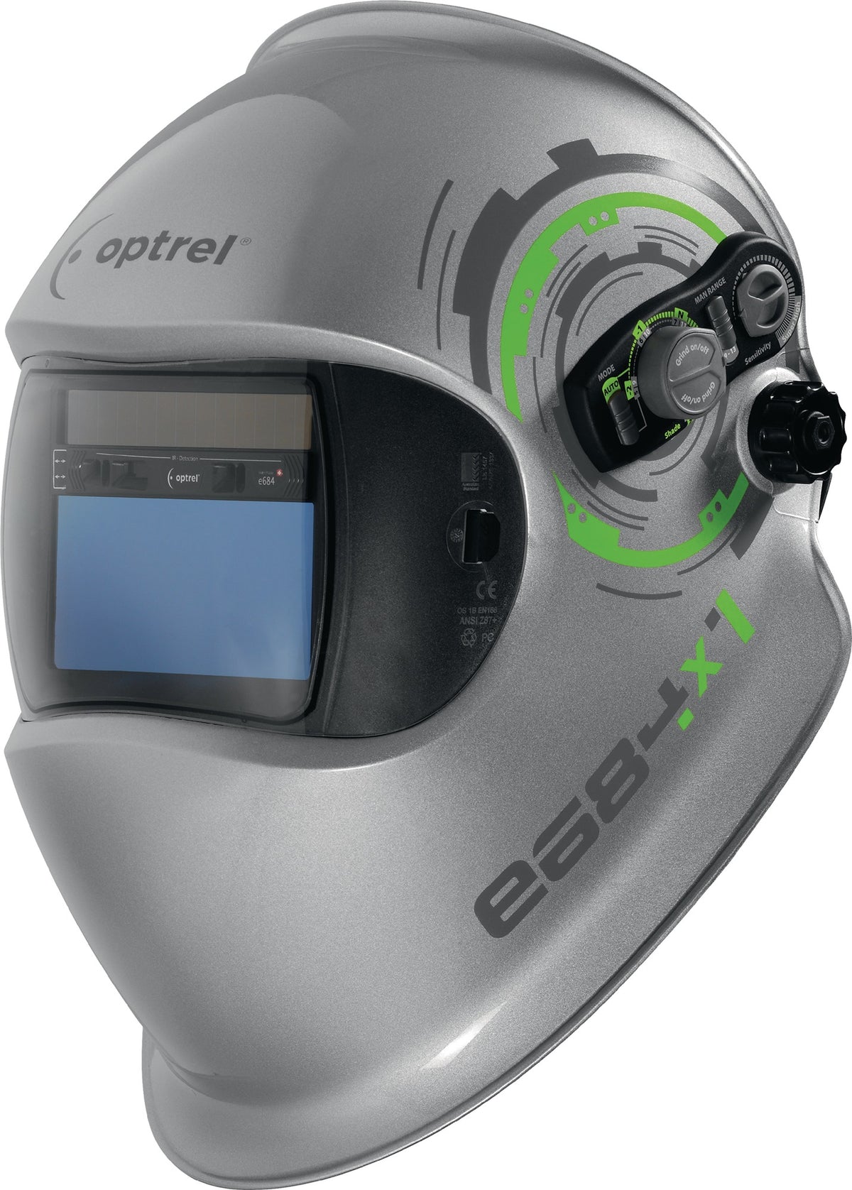 Optrel e684 Schweißerschutzhelm silber 90x110 mm DIN 5-13 – Stufenloser Schutz
