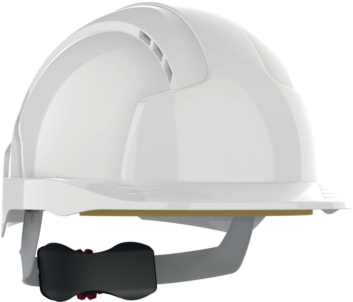 JSP EVOLite Revolution 6 Schutzhelm weiß ABS EN 397 mit 6-Punkt-Gurtband und Drehradverschluss