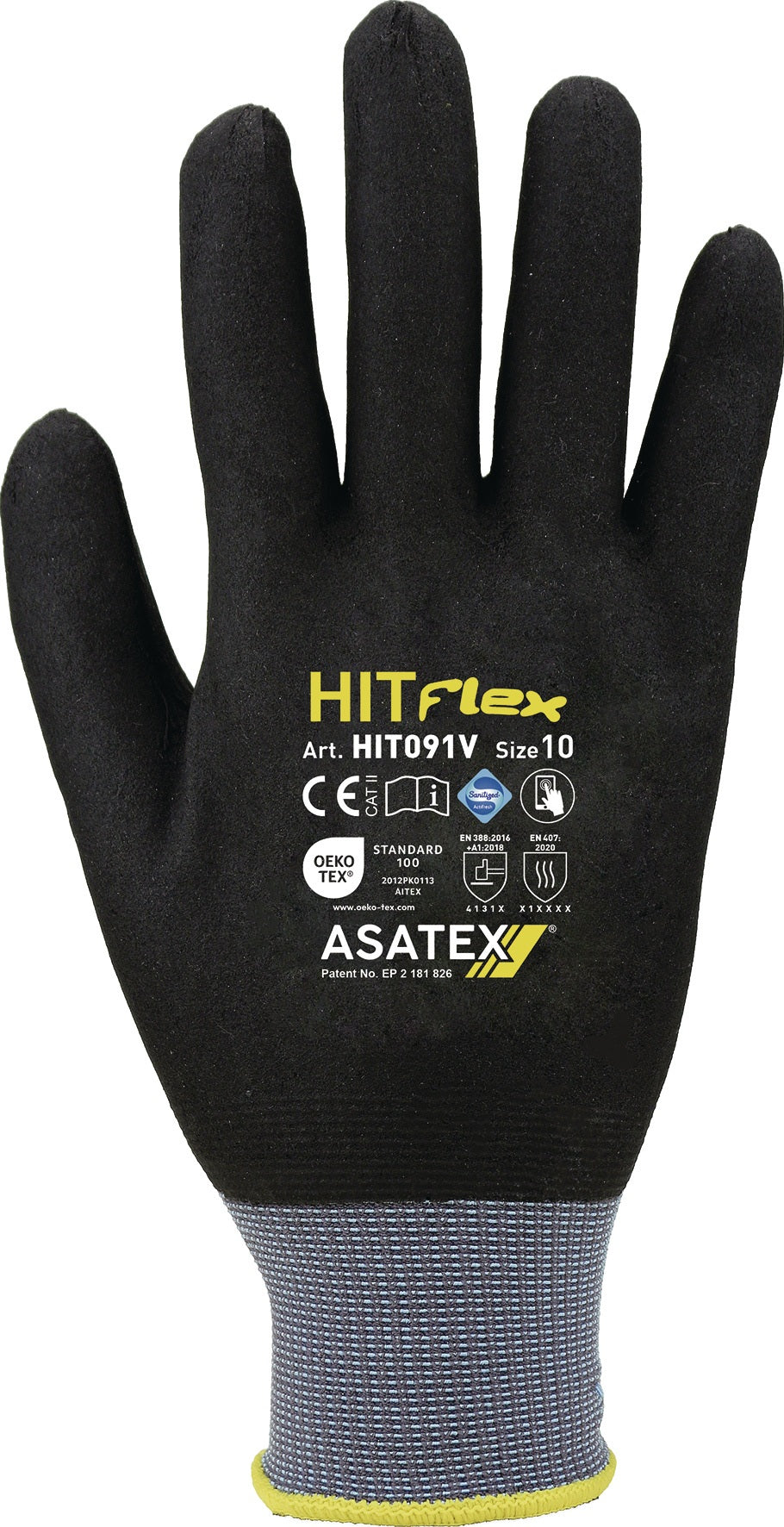 ASATEX Handschuhe Hit Flex V Gr.9 schwarz/grau EN 388 PSA II – Nitril-Mikroschaum, touchscreenfähig