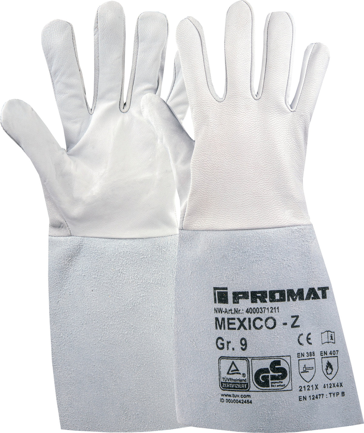 PROMAT Schweißerhandschuhe Mexico Z Gr. 9 – EN 388, EN 407, EN 12477, Ziegennappaleder