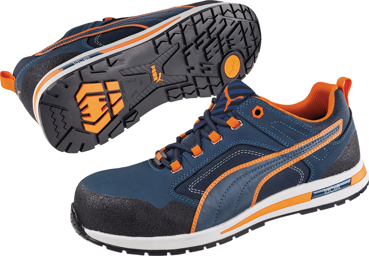 PUMA Sicherheitsschuh Crosstwist LOW S3S ESD HRO SR – Blau/Orange, Gr. 40, Weite 11