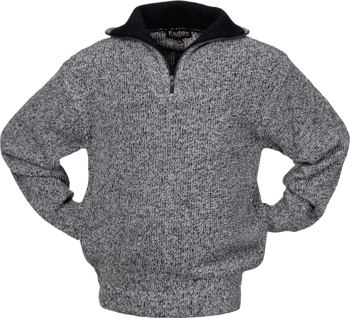 SCHEIBLER Troyer-Pullover Gr. M schwarz/weiß-meliert – schwerer, warmer Arbeitspullover mit Troyerkragen