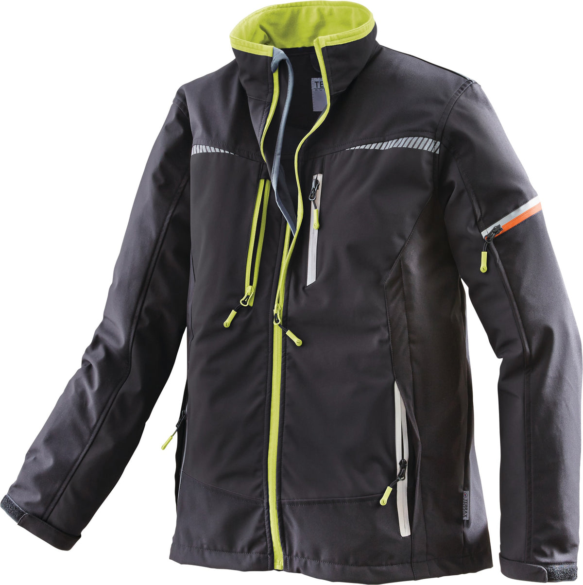 Terrax Softshelljacke Workwear schwarz/limette – Wind- und wasserabweisend, Gr. M