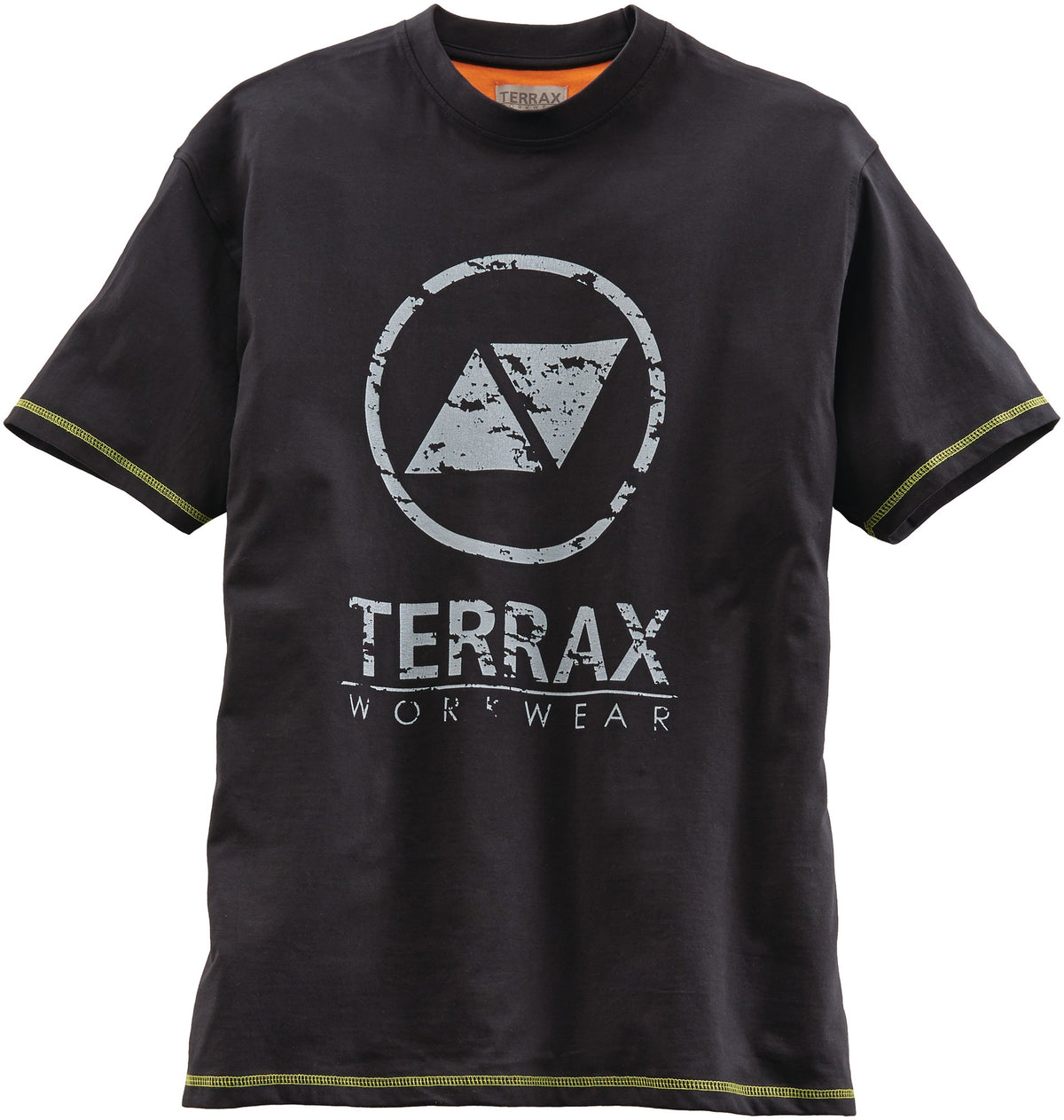 TERRAX Herren T-Shirt Workwear Gr. M schwarz/limette – 100% Baumwolle, großer Frontdruck