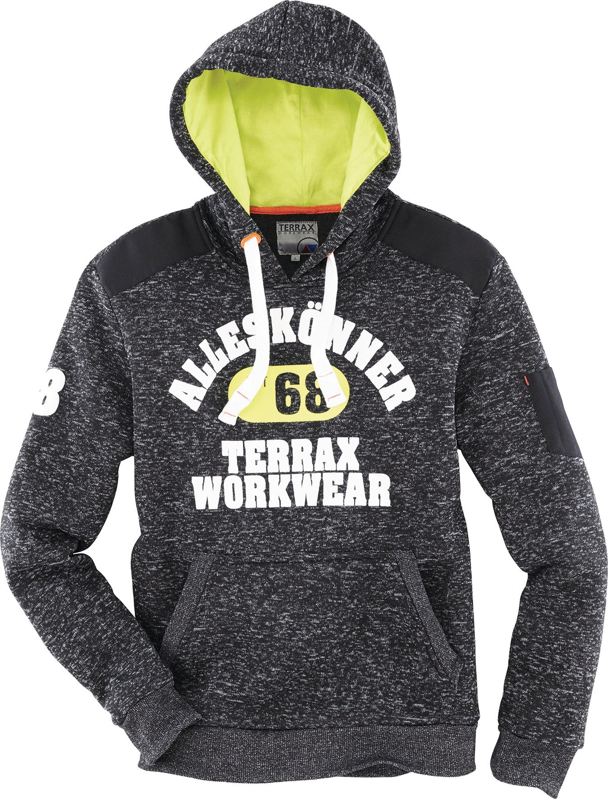 Terrax Strickfleecehoody Workwear Herren Gr. M schwarz melange/limette/orange – Weicher Strickfleece mit Kängurutasche
