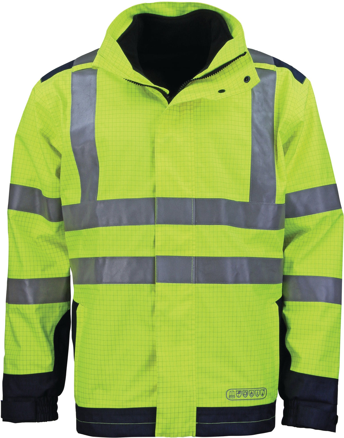 ASATEX Wetter-, Flamm- und Warnschutzjacke Gr. M gelb/blau – EN ISO 20471 Kl. 3, EN 343 3/3, herausnehmbares Fleecefutter