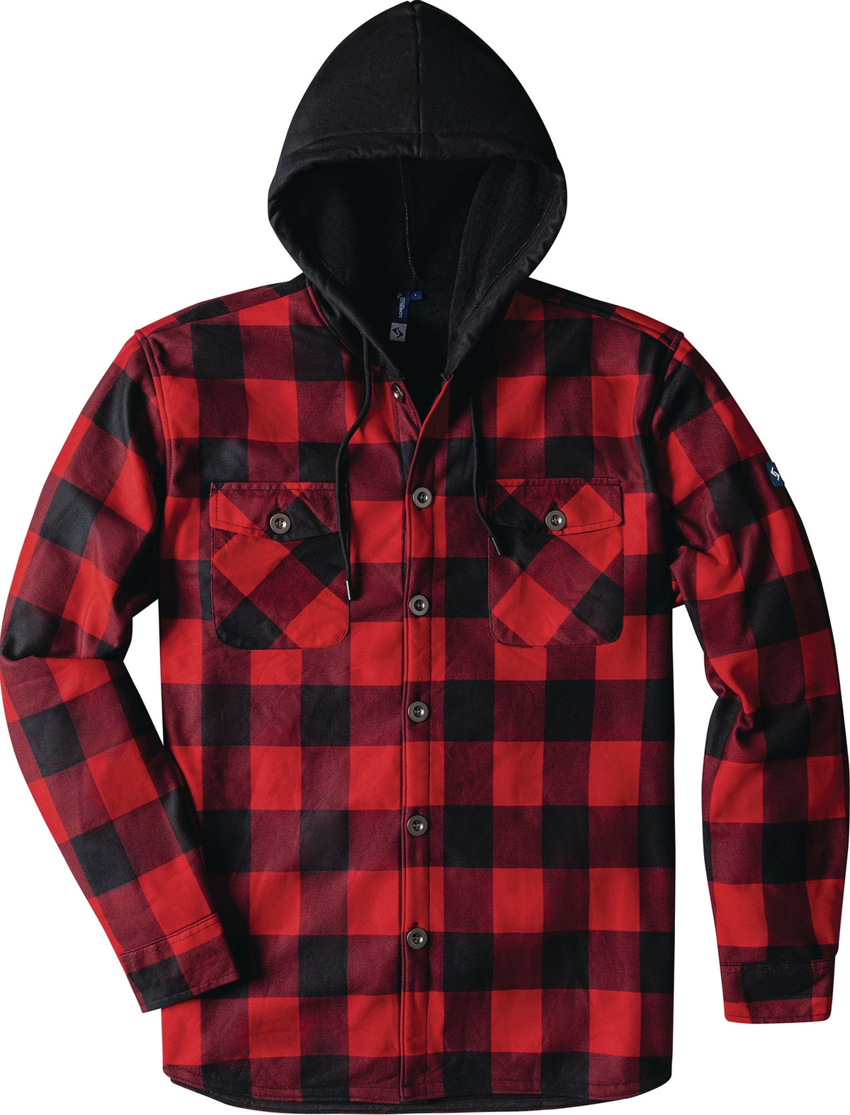 Thermojacke Glenville rot/schwarz-kariert von SCHEIBLER – Warm gefüttert mit Kapuze