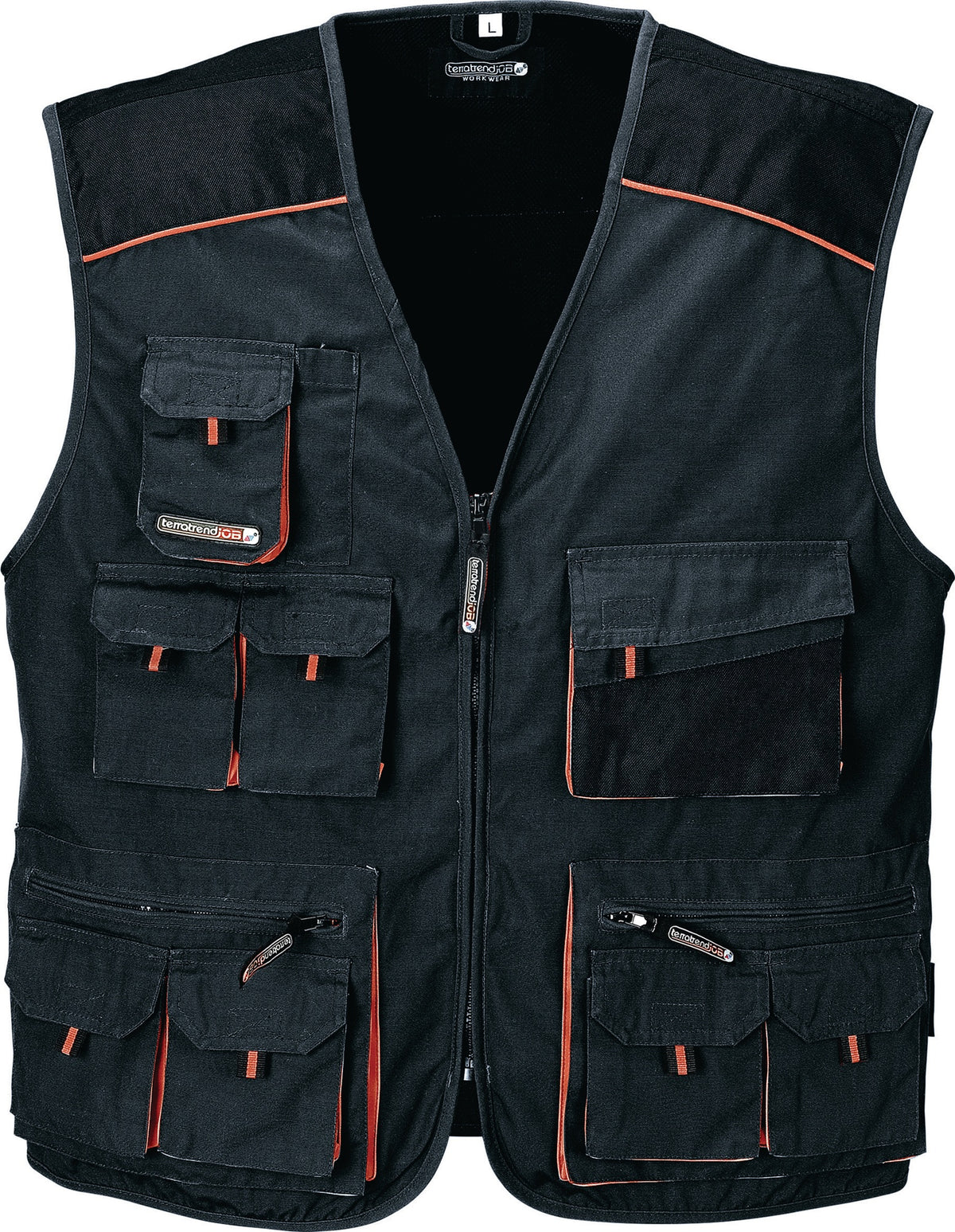 TERRATREND Weste Gr. 48 dunkelgrau/schwarz/orange – 10 Taschen, 270 g/m²