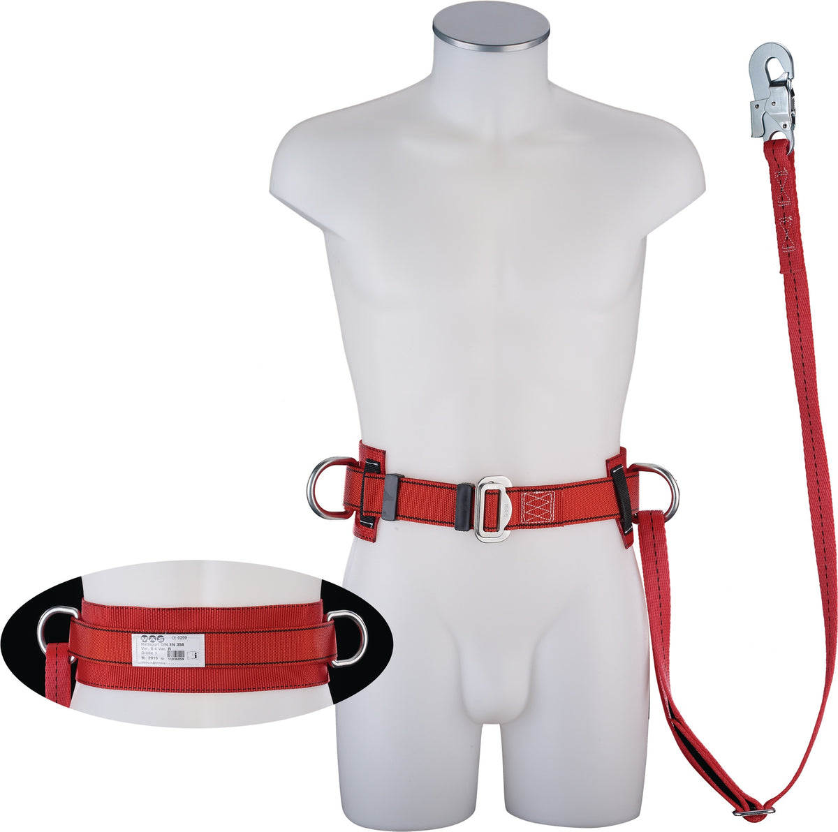 MAS Haltegurt Typ B4 Var.R EN 358 – Bauchgurt mit Rückenstütze & 1,4 m Halteband