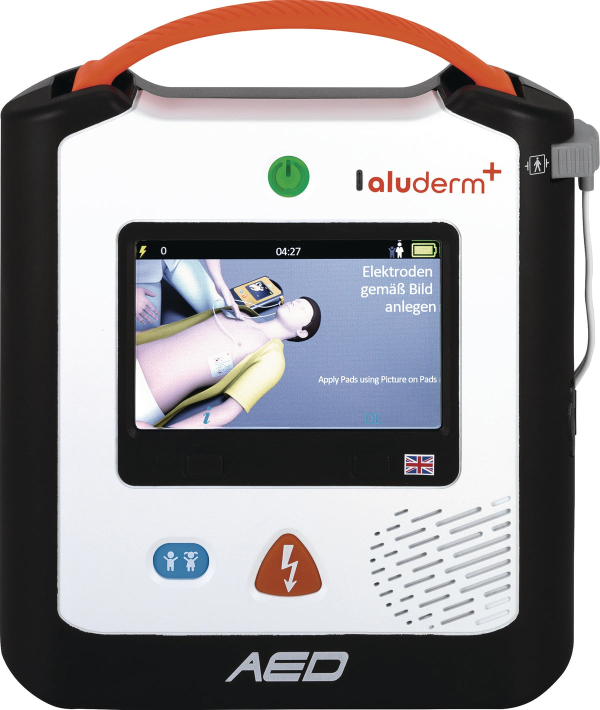 ALUDERM Defibrillator AED A2 halbautomatisch mit Sprachausgabe DE-EN-FR – Schnelle Analyse in 7 Sekunden