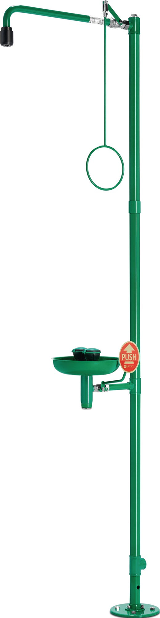 B-SAFETY Notdusche ClassicLine mit Augendusche & Auffangbecken – Bodenmontage, 3/4 IG