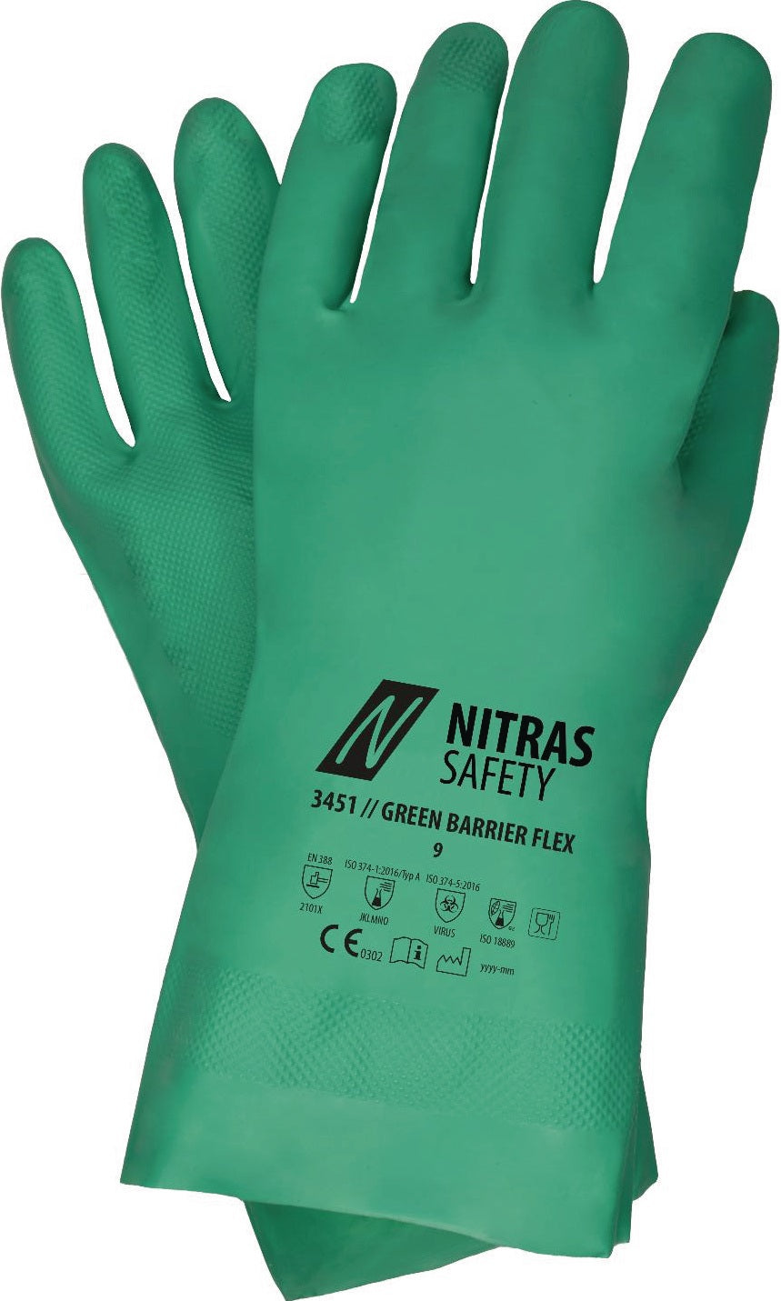 NITRAS SAFETY Chemikalienschutzhandschuhe Green Barrier Flex Gr.8 grün EN 388, EN 374, ISO 18889 – 12 Paar
