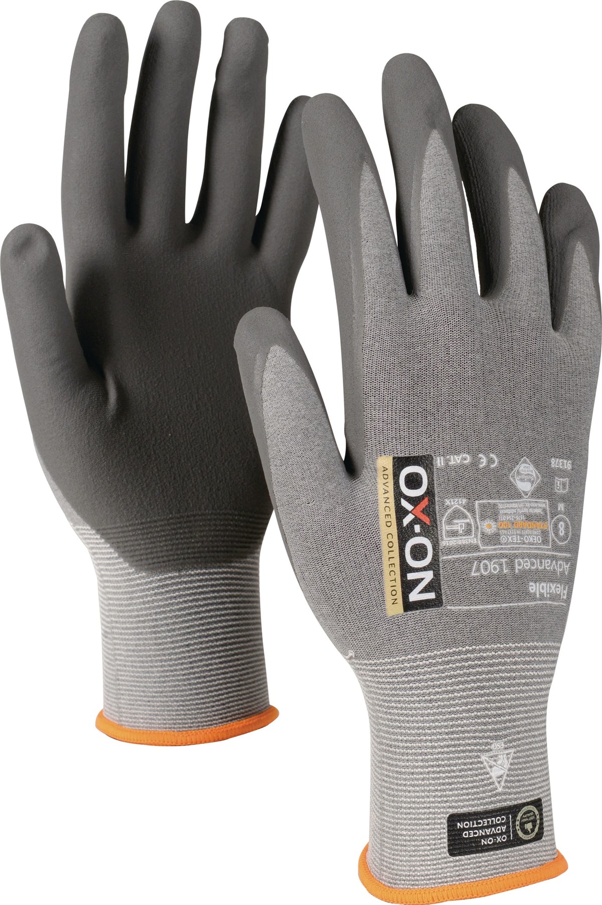 OX-ON Handschuh Flexible Advanced 1907 Gr.8 grau/hellgrau EN388 EN420+A1 PSA II – 12 Paar