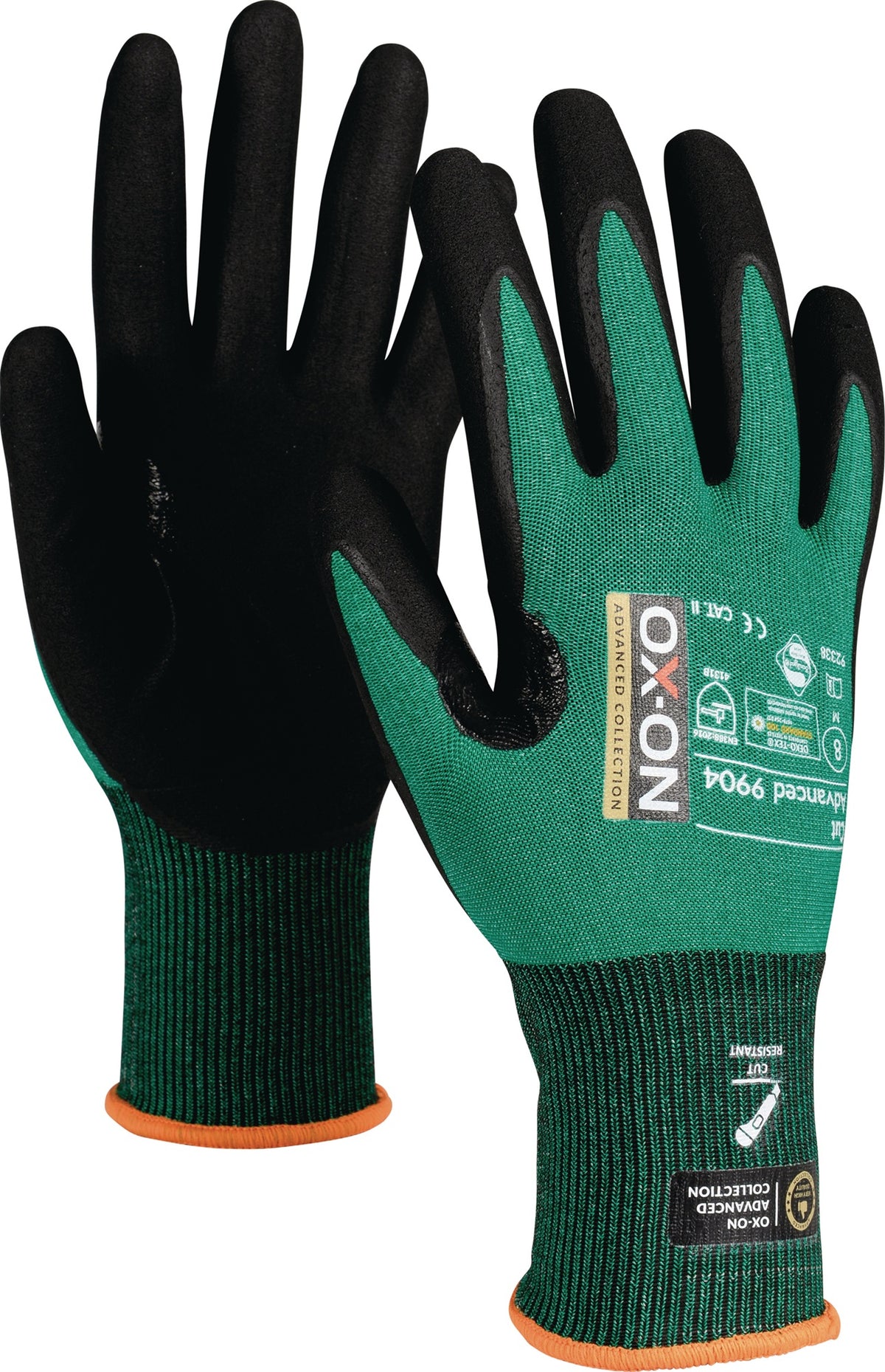 OX-ON Schnittschutzhandschuh Cut Advanced 9904 Gr.9 schwarz/grün EN 388, EN 420+A1 PSA II – 12 Paar