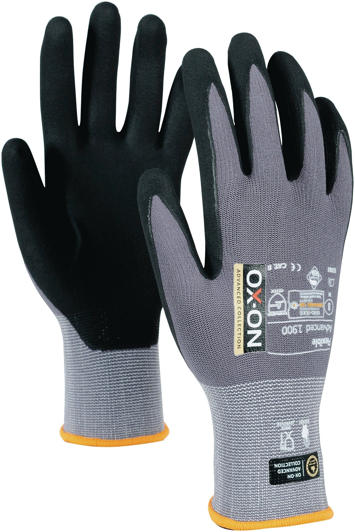 OX-ON Handschuh Flexibl Advanced 1900 Gr.9 schwarz/hellgrau EN388 EN420+A1 EN407 PSA II – 12 Paar