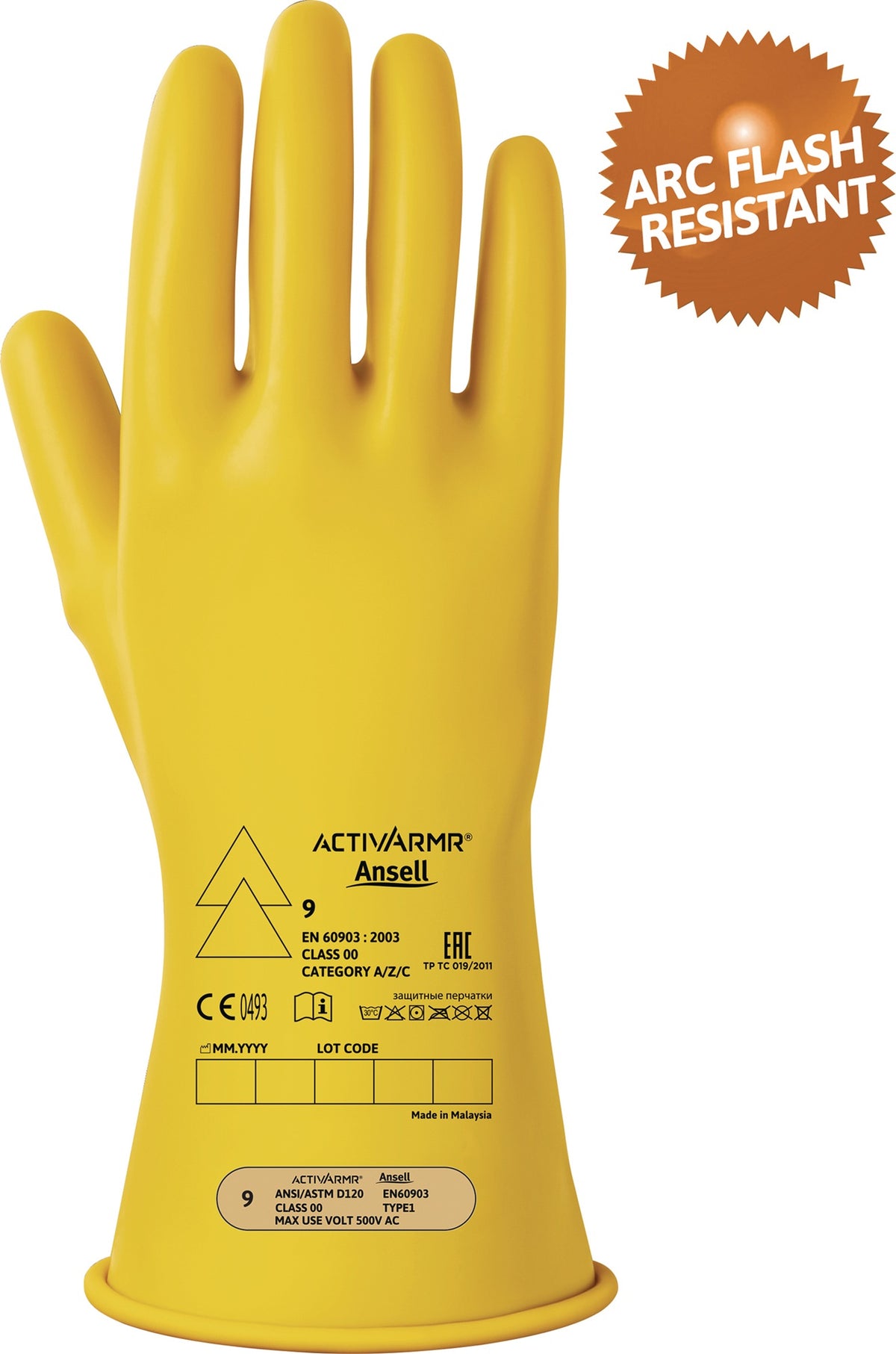 ANSELL Elektrikerschutzhandschuh ActivArmr® RIG0011Y Gr.9 gelb – Naturgummilatex, 500 V, EN 60903