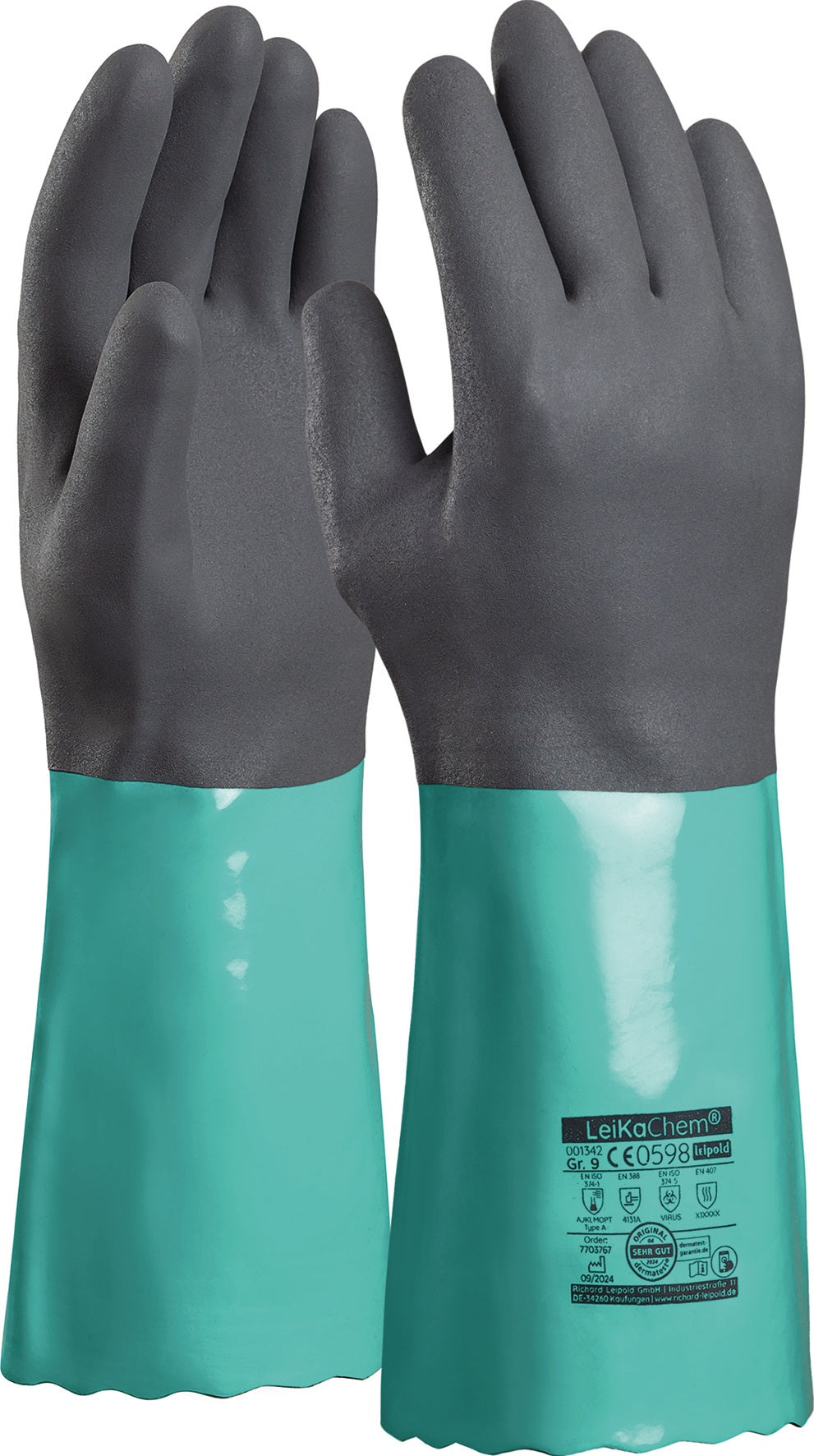 LEIPOLD Chemiehandschuh LeiKaChem® 1342 Gr.9 grün – Nitril, EN 388/407/374, Touchscreen