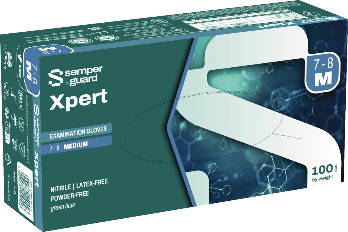 SEMPERGUARD XPERT Nitril Einweghandschuhe Gr. 7-8 blau – puderfrei, chemikalienbeständig