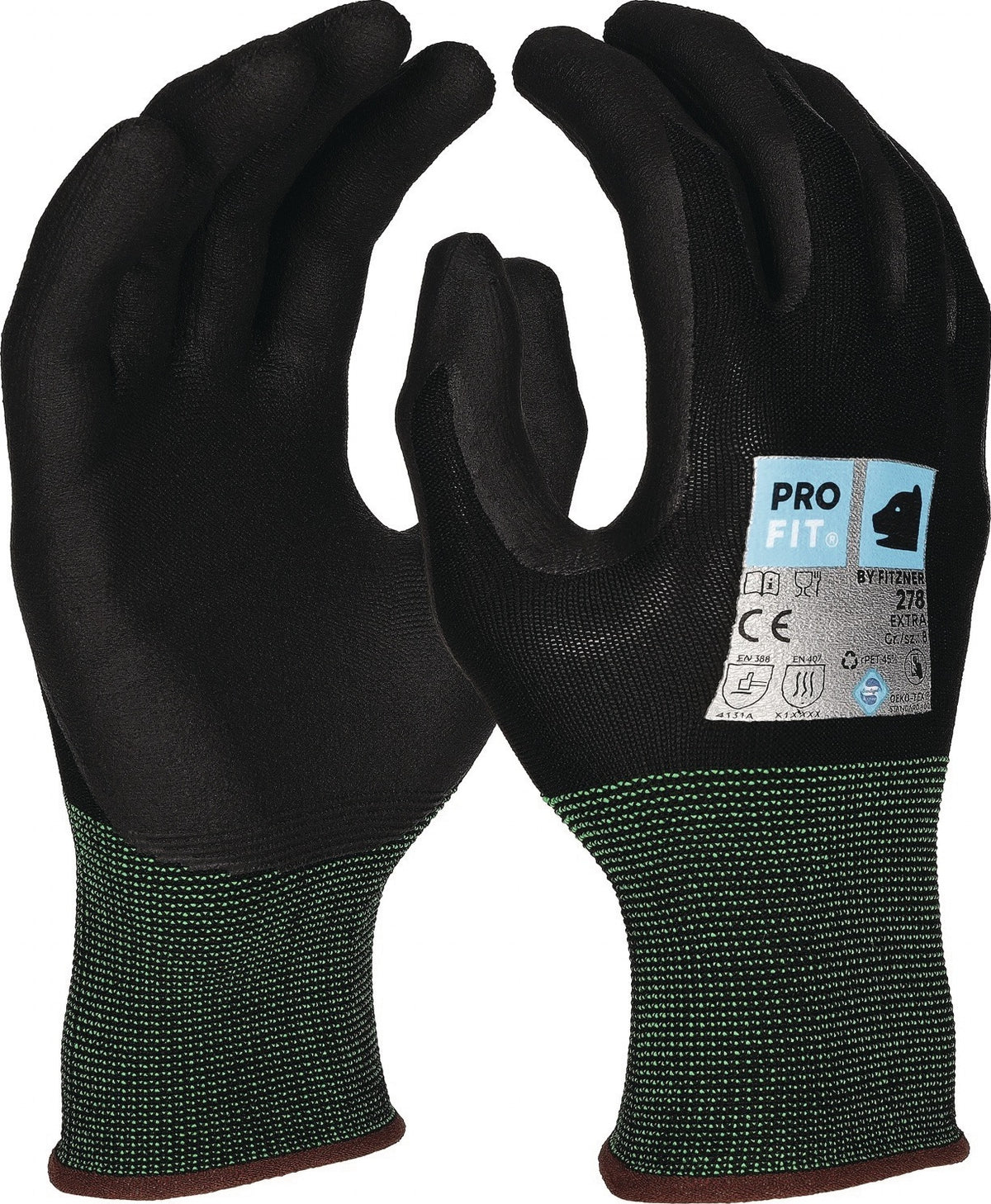 PRO FIT Handschuhe EXTRA Gr.8 schwarz/schwarz EN 388, EN 407 PSA II – Nitrilschaum, touchscreenfähig