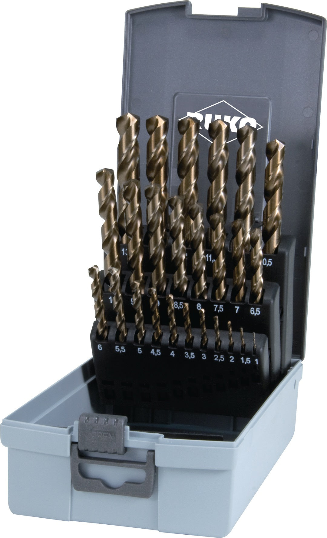 RUKO Spiralbohrersatz HSS-Co5 Gold DIN 338 Typ VA 1-10 x 0,5 mm 19-teilig
