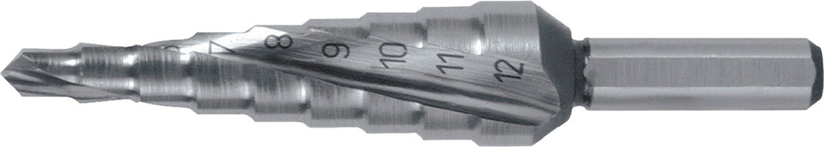 RUKO Stufenbohrer HSS 4-12 mm Spiralnut 5 Stufen 90° Kreuzanschliff