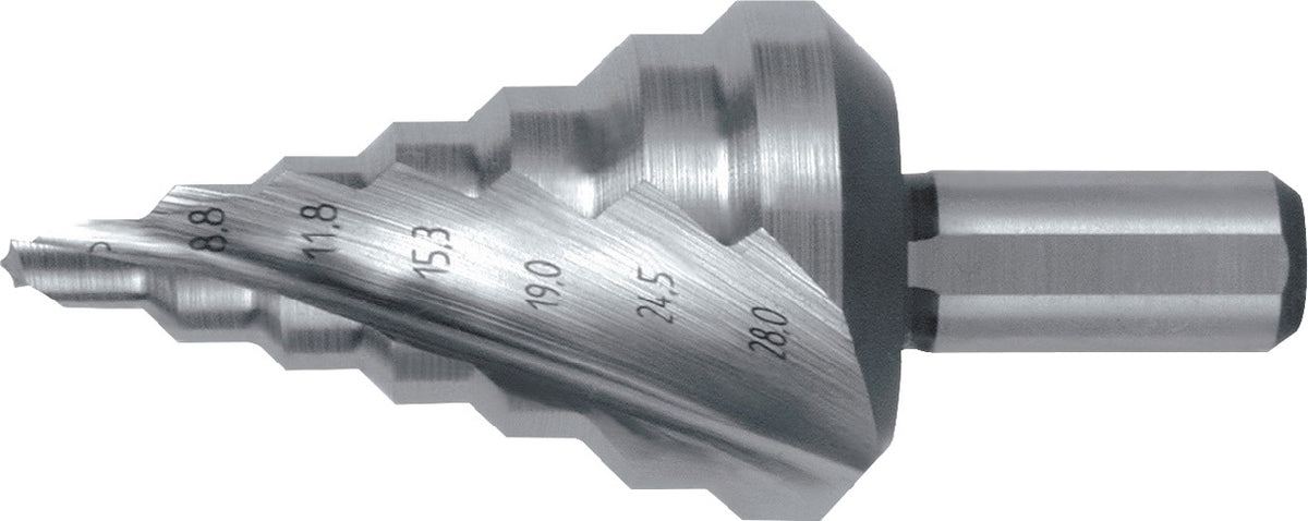 RUKO Stufenbohrer HSS 4-12 mm Spiralnut 5 Stufen 90° Kreuzanschliff
