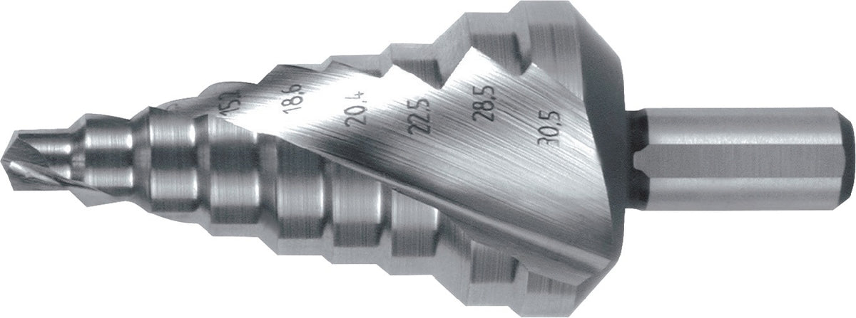 RUKO Stufenbohrer HSS 4-12 mm Spiralnut 5 Stufen 90° Kreuzanschliff