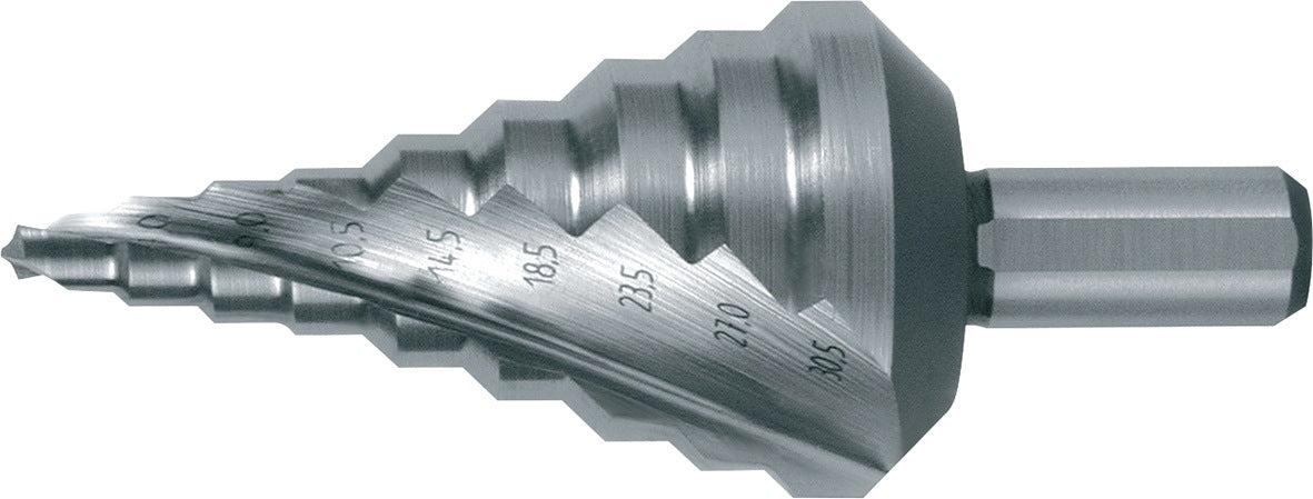 RUKO Stufenbohrer HSS spiralgenutet 5,3–30,5 mm mit 9 Stufen für Kabelverschraubungen