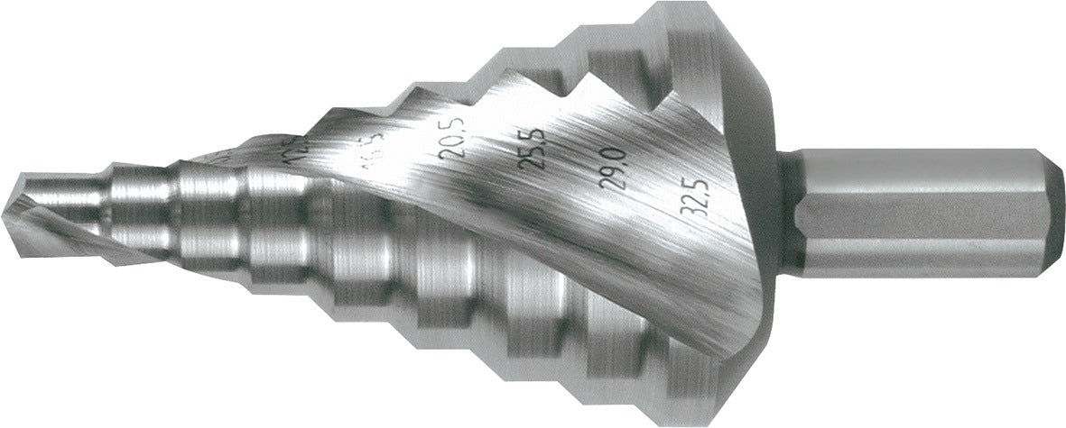 RUKO Stufenbohrer HSS spiralgenutet 5,3–30,5 mm mit 9 Stufen für Kabelverschraubungen