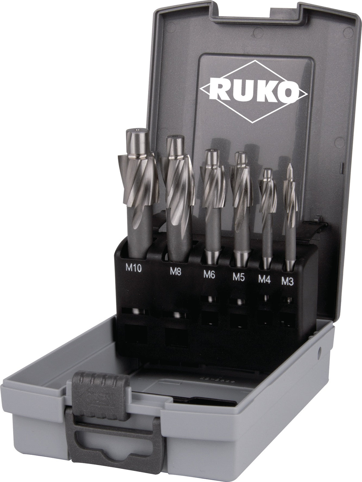 RUKO Flachsenker-Satz DIN 373 HSS M3-M10, 6-teilig, 3 Schneiden, Kunststoffkassette