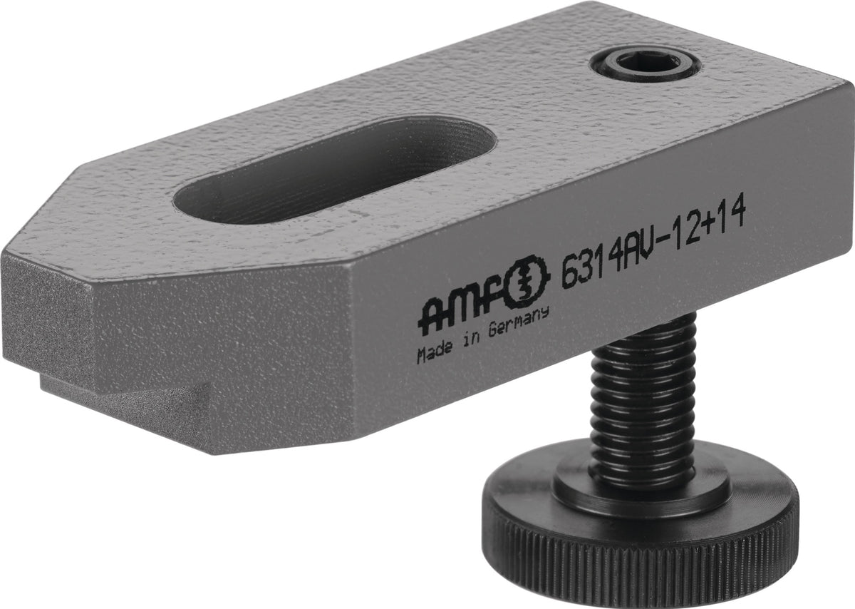 AMF Spanneisen Nr. 6314AV für T-Nut 12 mm, Länge 100 mm, mit verstellbarer Stütz- und Spannschraube M12