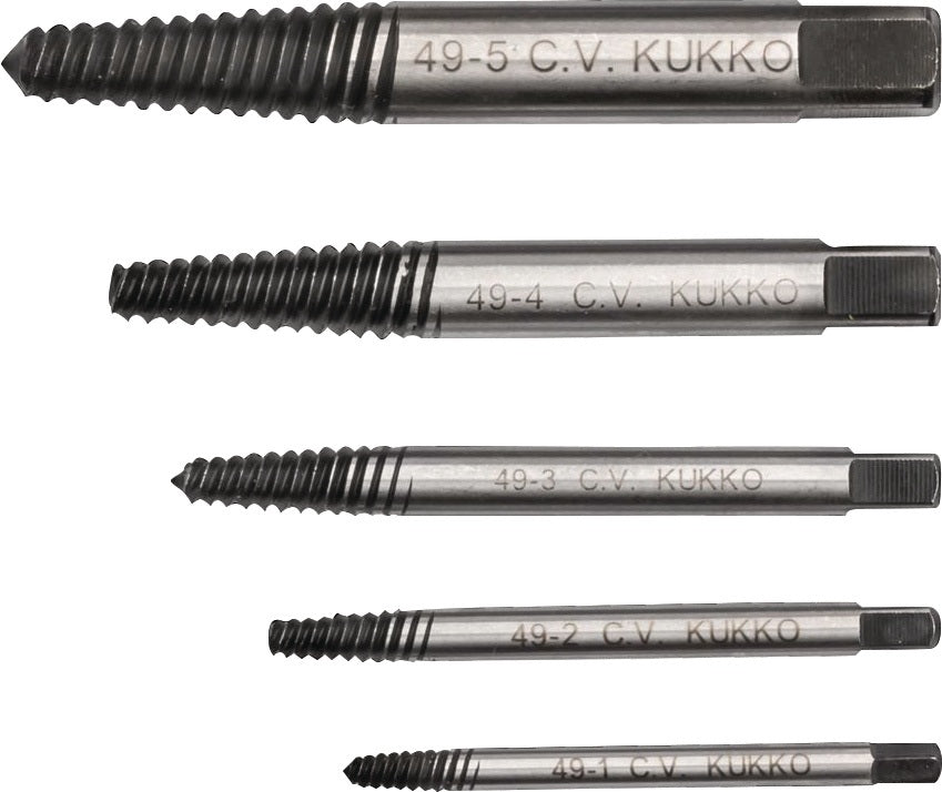 KUKKO Schraubenausdrehersatz 49-A M3-M18 5-teilig Chrom-Vanadium-Stahl