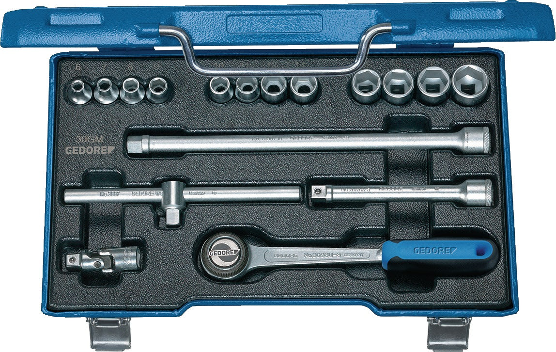 GEDORE Steckschlüsselsatz 30 GMU-3 17-teilig 3/8 Zoll SW 6-19 mm 72 Zähne 6-Kant