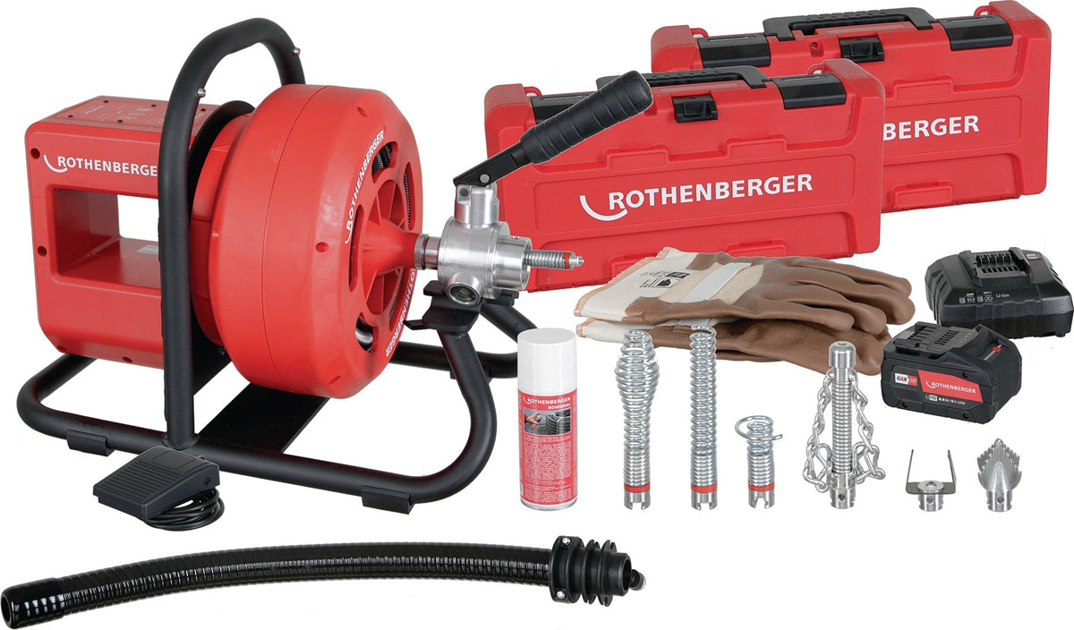 ROTHENBERGER Akku-Rohrreinigungsmaschine RODRUM VarioClean CAS für Rohr-Ø 40-100 mm, 18 V, 8 Ah