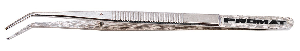 PROMAT Collegepinzette 155 mm gebogen vernickelt mit Führungsstift und gezahnten Spitzen