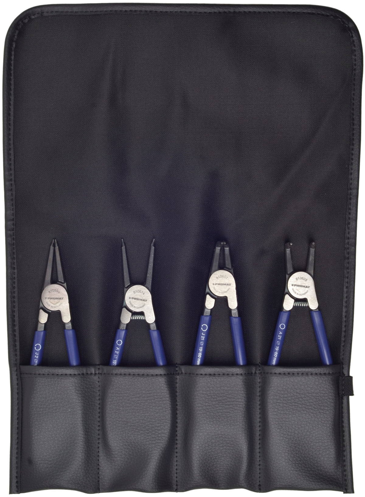 PROMAT Sicherungsringzangensatz 4-teilig 19-60 mm mit Rolltasche