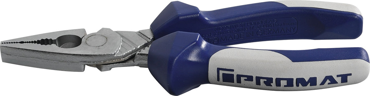 PROMAT Kraftkombizange 200 mm – 30 % Kraftersparnis, verchromt, Mehrkomponentengriff