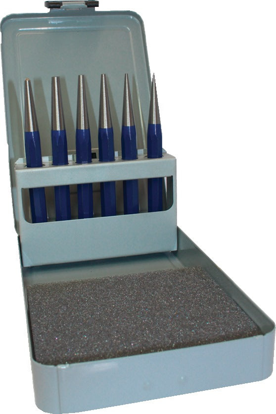 PROMAT Durchtreibersatz 6-teilig 1–5 mm + Körner in Metallkassette
