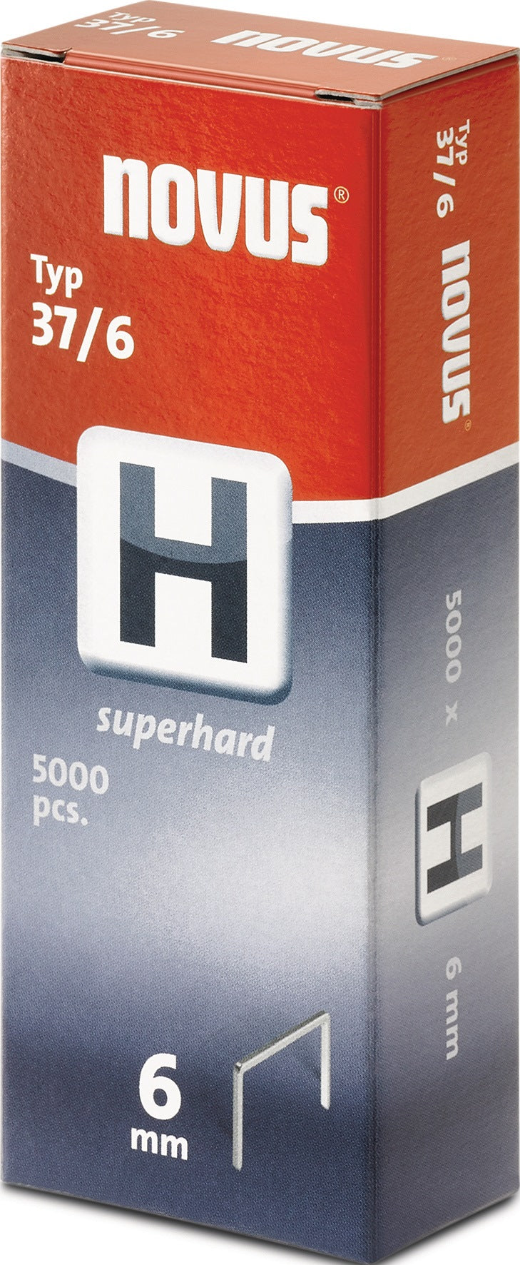 NOVUS Feindrahtklammern H Typ 37, 2000 Stück, 10,6 mm Breite, 6 mm Schenkellänge, superhart