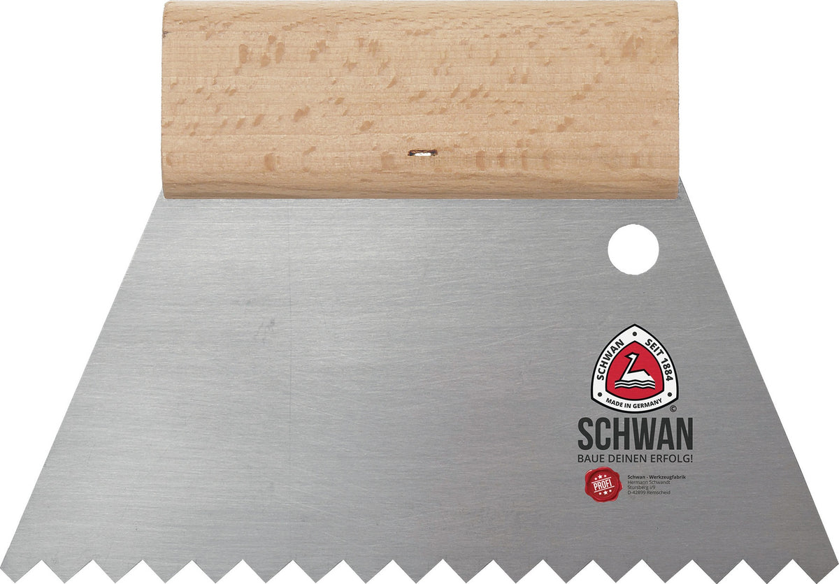 SCHWAN Kleberspachtel 180 mm x 180 mm B4 Trapezzahnung mit Holzgriff