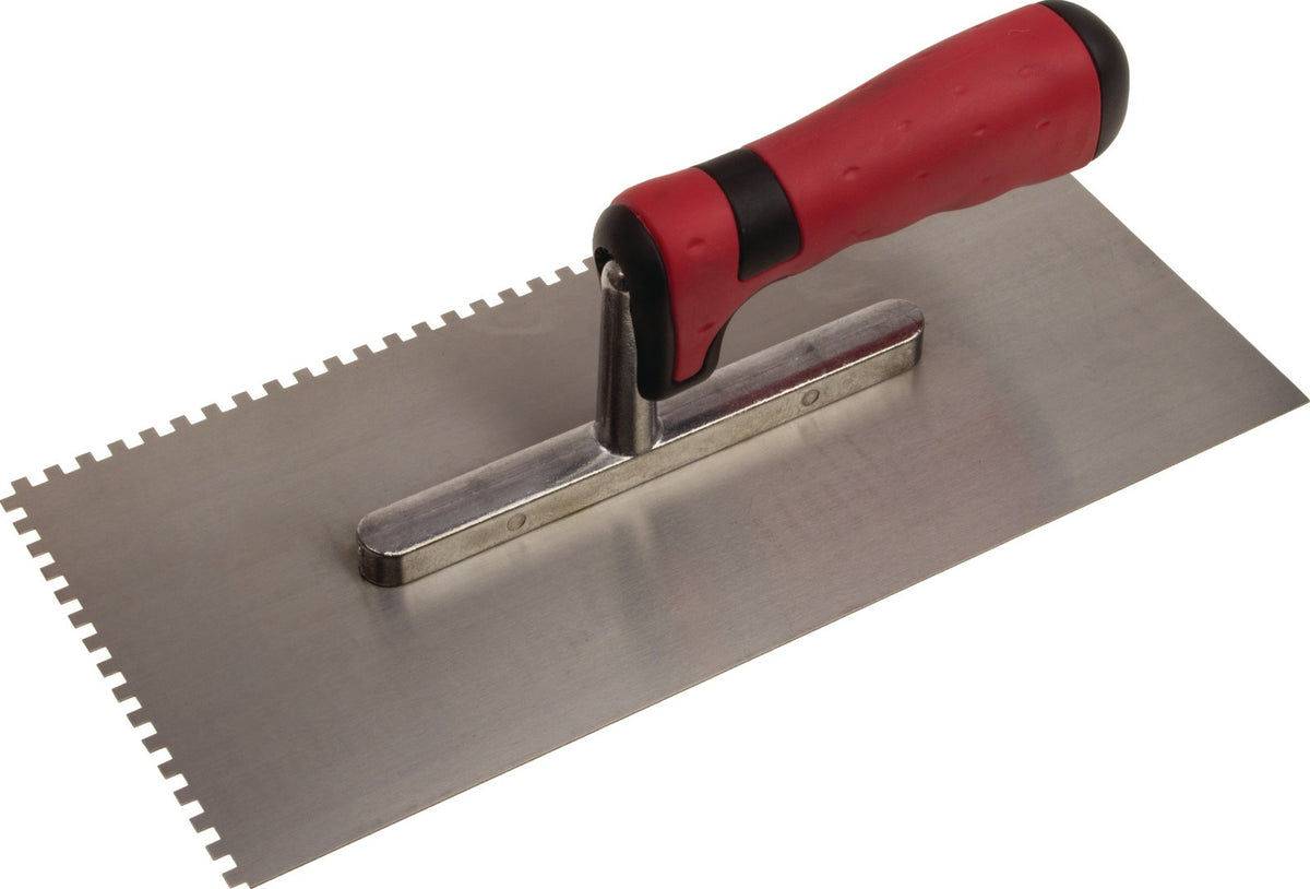 STUBAI Glättekelle 280 mm x 130 mm – Bandstahl, Zahnung 4x4, 2K-Griff