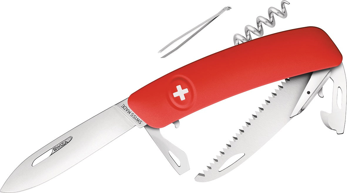 SWIZA D05 Taschenmesser 12 Funktionen, 75 mm Klinge, rot, Anti-Rutsch-Griff